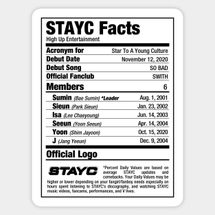 STAYC Kpop Nutritional Facts Sticker